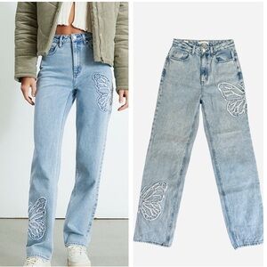 PacSun Butterfly Patch '90s Boyfriend Denim Light Blue Jeans Size 25